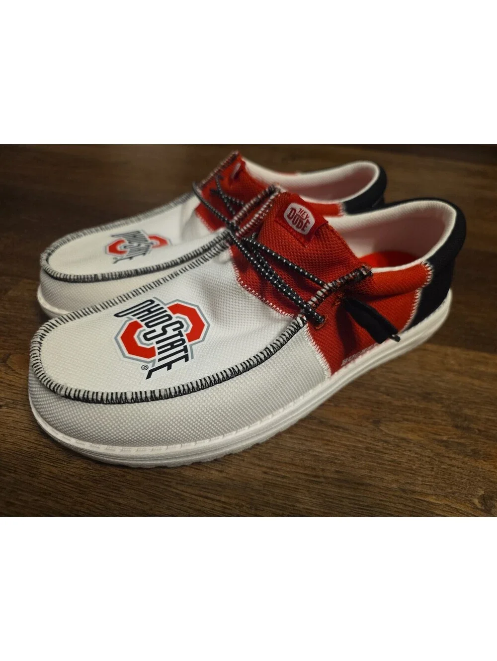Hey Dude Wally Tri Ohio State Slip On Mens 10 White Red Black Buckeyes Football